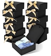WLUSEAXI 12pack Small Gift Boxes with Lids for Presents, 4.5''x4.5''x2'' Black Gift Boxes with Ri...