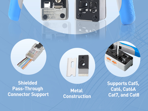 Modular RJ45 Crimping Tool for Shielded Pass Through Connectors