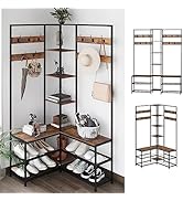 GiftGo Corner Hall Tree with Shoe Rack Storage Bench Display Open Shelves Modern Industrial Entry...