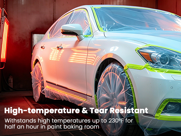 Pre-taped masking film for car refinish, water, high temperature & tear resistant