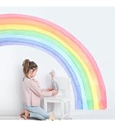 55"x63" Large Rainbow Wall Decals, Mural Watercolor Half Rainbow Wall Stickers Peel and Stick Vin...