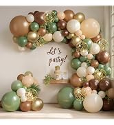 Sage Green Brown Balloons Arch Kit, Dark Brown Tan Nude Sand White Balloons and Olive Green Beige...