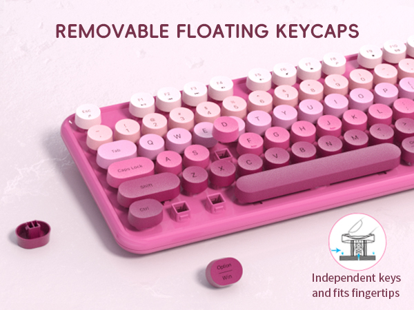 Wireless Keyboard Mouse Combo 2.4Ghz Cute Colorful 104 Keys Full Size Retro Typewriter