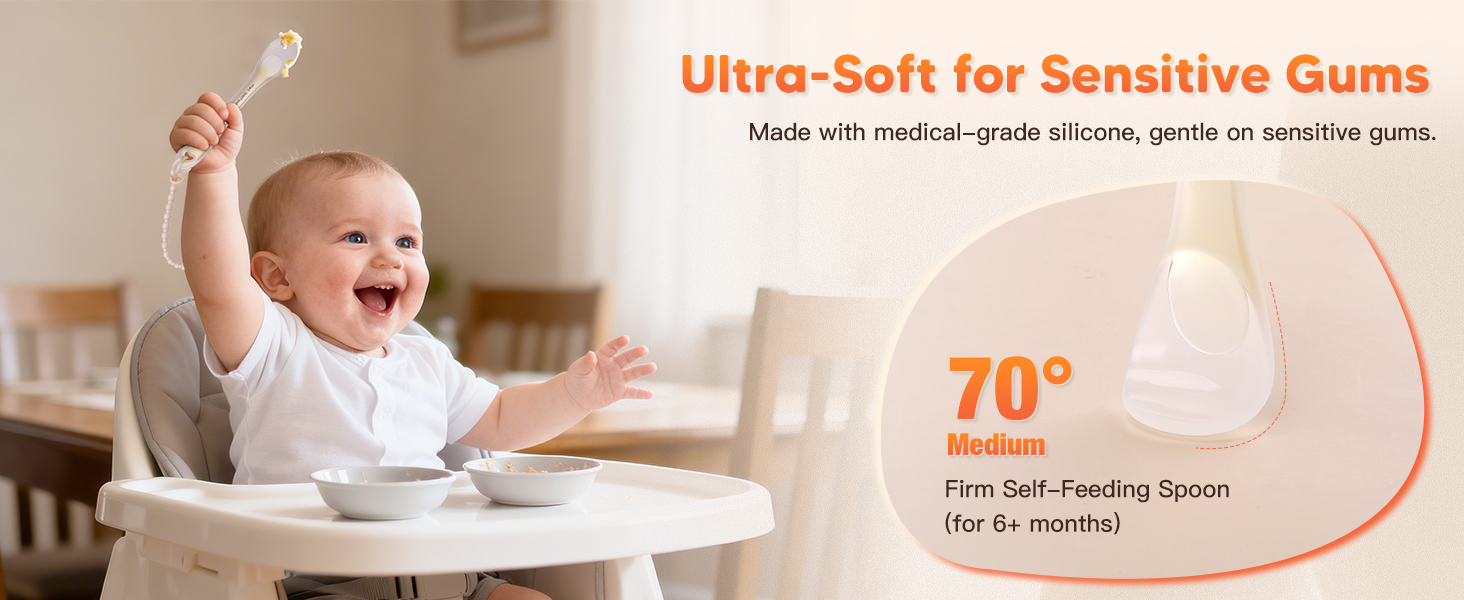 Soft silicone 6+ months baby spoon gentle on sensitive gums