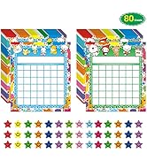REGELETO 80 Pack Classroom Incentive Chart for 2 Designs with 2400 Pieces Colorful Star Stickers ...