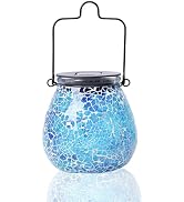 Afirst Mosaic Solar Lanterns Outdoor - Glass Hanging Solar Lights Hollow Out Waterproof Table Lam...