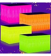 Glow in the Dark Party Supplies - 4Pack Neon Party Decoration UV Reactive Tinsel Foil Fringe Tabl...