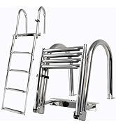 Manumarine 4 Step Pontoon Boat Ladder, Heavy Duty 316 Stainless Steel Telescoping Folding Ladder,...