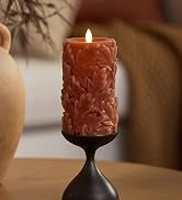 Caramel Café Embossed Leaves Pillar 3.5x6.5