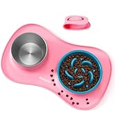 MateeyLife Dog Food and Water Bowl Set 3 in 1, Slow Feeder Dog Bowls & Stainless Steel Water Bowl...