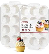 Vinino 2-Pack Silicone Muffin Pan for Baking with Metal Reinforced Frame, 12 Cups Regular Size Si...
