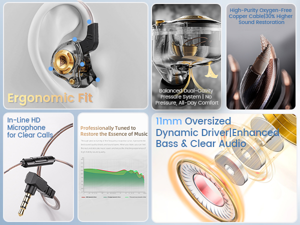 Wired IEM Earbuds,Earphones with Microphone&OFC Cable for Gaming,Video Musicians, Singers