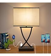 OYedis Fully Dimmable Medium Table Lamp for Bedroom with Type C/USB Charging Port and 1 AC Outlet...