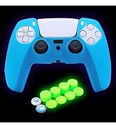 HLRAO Blue PS5 Controller Skin Silicone Grip Glow in Dark Protective Case for PS5 Controller with...