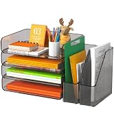 FANXIYQ 4-Tier Brown Acrylic Paper Tray Organizer with 2 Bookends | Tool-Free Stackable 1-4 Tier ...