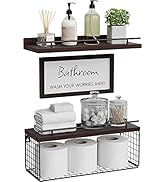WOPITUES Floating Shelves with Bathroom Wall Décor Sign, Wood Floating Bathroom Shelves over Toil...