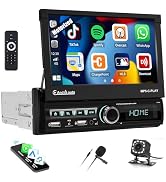 Motorized-Single Din Flip Out 7 Inch Touch Screen Car Stereo Radio with Wireless CarPlay Android ...