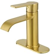 VOTON Waterfall Bathroom Faucet One Hole, Brushed Gold Single Handle 1 or 3 Hole Modern Sink Fauc...