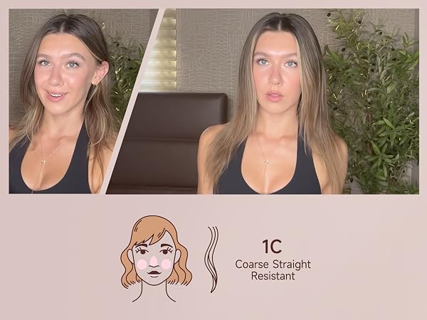 Before and after on 1C coarse straight resistant hair, smooth blowout finish with the air gap dryer