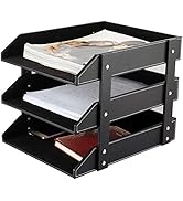 Leather Desk File Organizer, 3-Layer Stackable Tray, Used to Store documents, folders, Stationery...