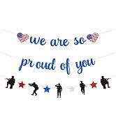 ANFEST Patriotic Military Theme Banner We Are So Proud of You | Pre Strung Veteran Party Decor, M...