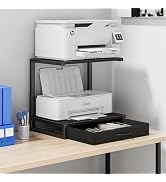YAOHUOO 2-Tier Desktop Printer Stand with Fabric Drawer, Prtiner Table with Storage Shelf, Desk O...