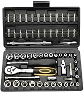 TILIBOTE Socket Wrench Set, 62PCS 1/4" Ratcheting Wrench Set With 72 Tooth count Ratchet, SAE & M...
