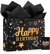 JMANNI Large Happy Birthday Gift Bag with Tissue Papers and Greeting Card,Portable Paper Gift Bag...