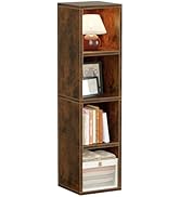 ALISENED 4 Cube Small Bookshelf, Narrow Storage Organizer Shelf, Wooden Corner Bookcase, Modern T...