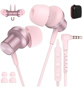 ASKUBSKU 3.5mm Wired Earbuds for School Computer with Case Mic,3.9FT, Pink | Plug in Headphones w...
