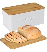 Culinary Couture White Bread Box for Kitchen Countertop with Bamboo Lid - Large BreadBox for Home...