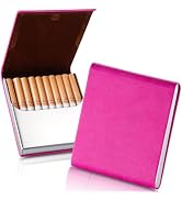 ZHOMA Portable Slim Leather Cigarette Case with Magnetic, Ultra-Thin Metal Cigarette Carrying Box...