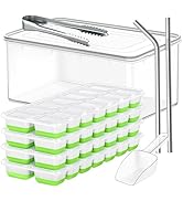 56pcs Ice Cube Tray with Lid and Bin – Stackable 4 Trays Silicone Plastic Freezer Mold, Large Ice...