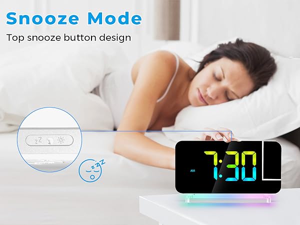 Projection Alarm Clock,7.4" LED Mirror Digital Clocks Large Display,with 180° Rotatable Projector