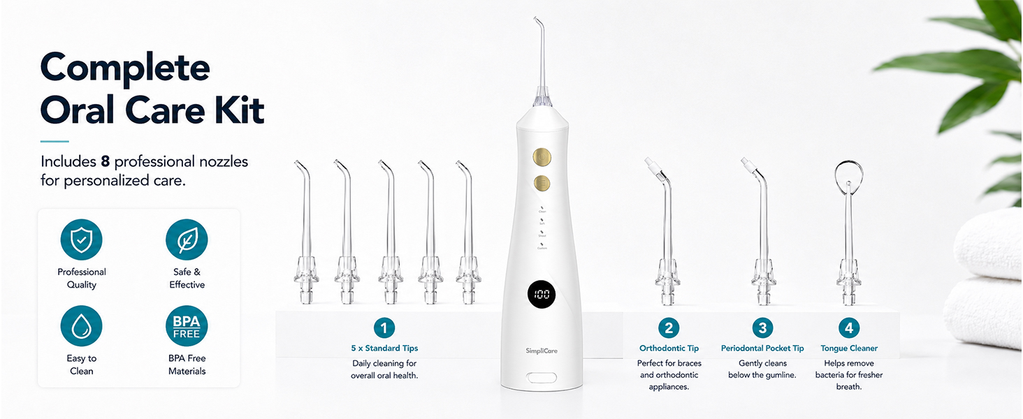 SimpliCare F5052 cordless water flosser for daily oral care and deep cleaning