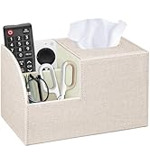 Fanousy Square Tissue Box Cover with Storage, PU Leather Cube Tissue Box Holder, Remote Control N...