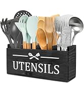 RedCall Extra Large Utensil Holder Organizer,4 Compartments Wooden Kitchen Tool Holder for Counte...