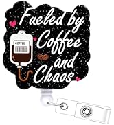 Fueled by Coffee and Chaos Badge Reel - Cosmisun Coffee Lover Retractable Badge Holder with Allig...