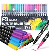 Dual Brush Marker Pens, 24 Colors Art Markers with Fine and Brush Tip Coloring Markers for Adults...