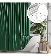 AmazerBath Green Shower Curtain with Hooks, Fabric Shower Curtain Set for Bathroom, Luxury Silk E...