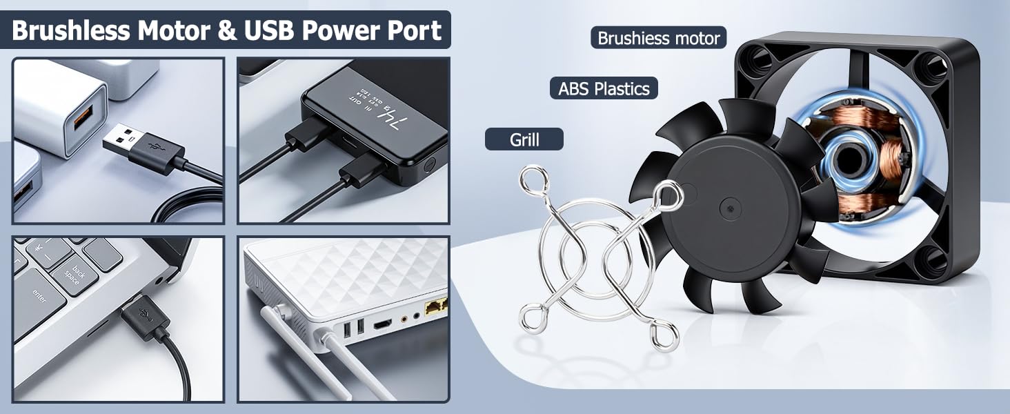 40mm brushless motor usb port metal grill 5v phone charger power bank laptop router playstation