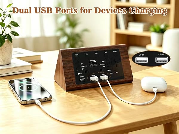 clock with usb charging ports