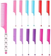 Frinnovan 12 Pack Beadable Combs Plastic Rat Tail Comb with Blank Bar for DIY Hair Stylist Assort...