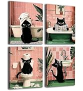 Frimeeme Funny Black Cat Canvas Wall Art, for Bathroom Toilet Artwork Decorations, Set of 4,8x10 ...