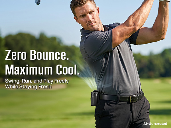 Slim waist fan for men stays close to the body for golf swings, running, and active play