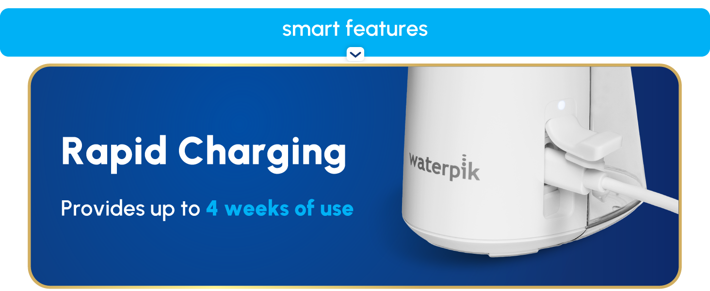 Image of charging cable in water flosser with text that says rapid charging