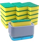 Dish Soap Dispenser with Sponge Holder for Kitchen Sink, 2 in 1 Kitchen Soap Dispenser with Water...