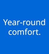 Image of fan and heater combo with text reading year round comfort.