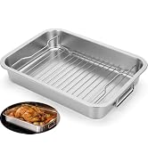Stainless Steel Roasting Pan with Rack & Handle for Oven & Induction | Heavy Duty High Sided Oven...