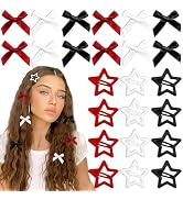 YAEISM 24PCS Bow Hair Clips 3 Colors Red Star Hair Clips Black Satin Mini Hair Bows White Star Ba...